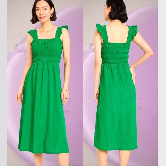 NWTS💓GAP OLD NAVY XL💓SPRING GREEN GAUZE CREPE FLUTTERED SLEEVE MIDI SUNDRESS - Picture 2 of 15